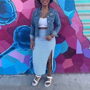 Zara Gingham Draped Midi Slit Skirt